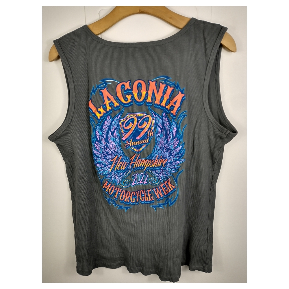 Womens Biker Tank Top Gray 2XL Laconia Motorcycle Week 2022 NH Ribbed Snaps - Picture 2 of 6